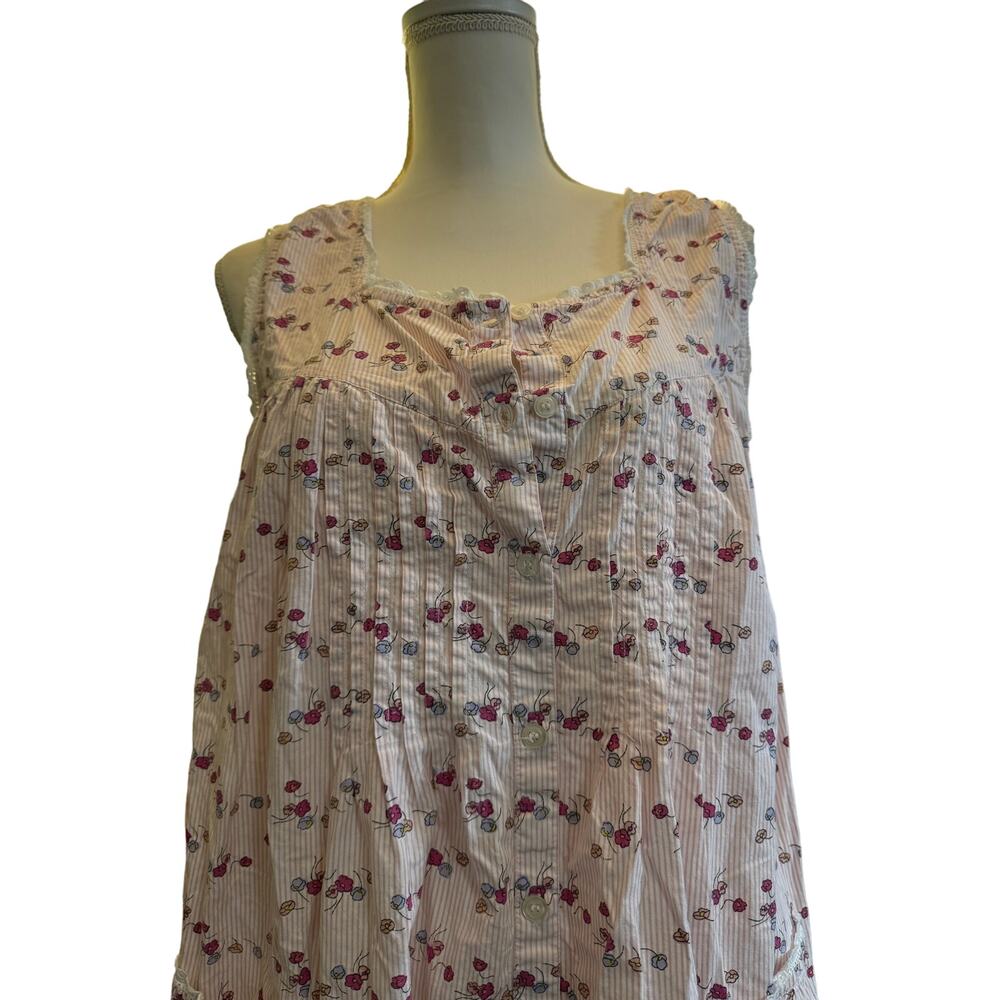 Vintage Floor Length Button Up Sleeveless Nightgown Pleated Bodice Lace Detail - Picture 2 of 4